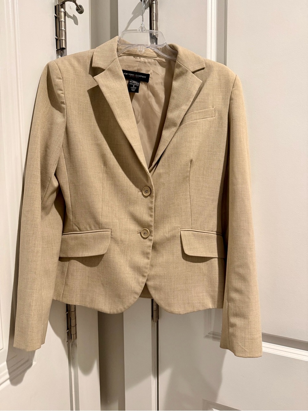 New York & Company Beige Tailored Two-Button Blazer